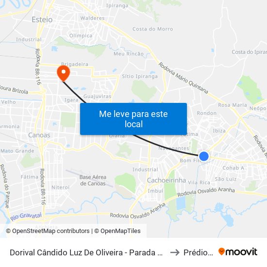 Dorival Cândido Luz De Oliveira - Parada 62 to Prédio 1 map