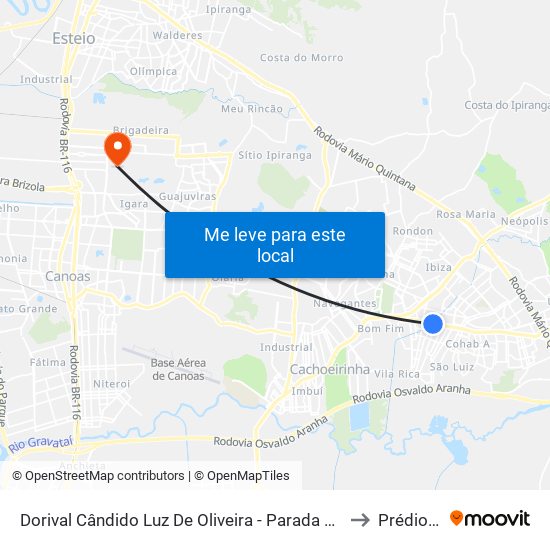 Dorival Cândido Luz De Oliveira - Parada 64 to Prédio 1 map