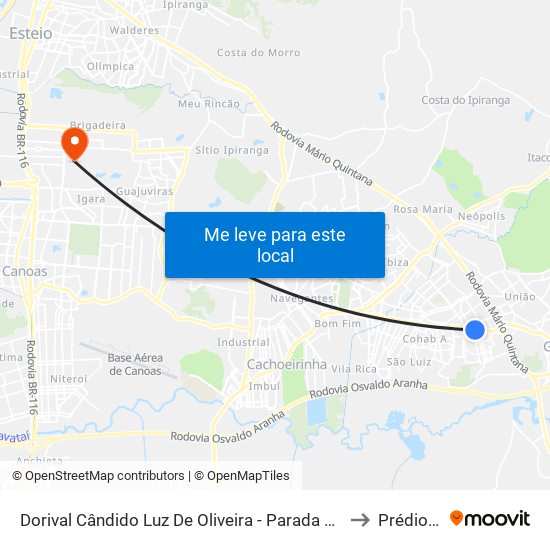 Dorival Cândido Luz De Oliveira - Parada 73 to Prédio 1 map