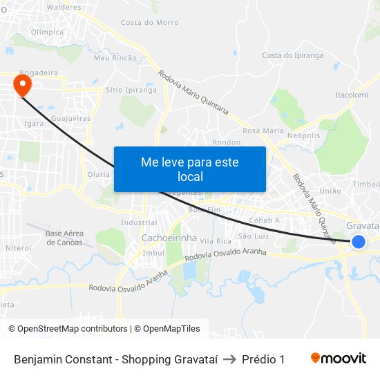 Benjamin Constant - Shopping Gravataí to Prédio 1 map