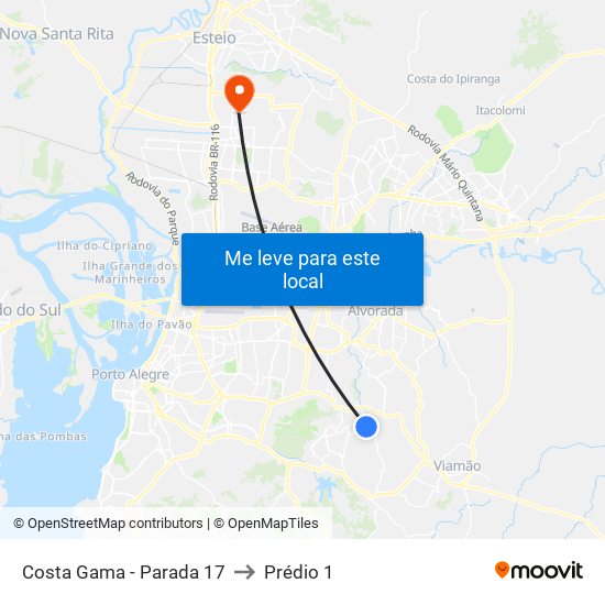 Costa Gama - Parada 17 to Prédio 1 map