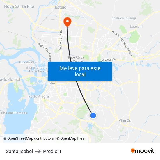 Santa Isabel to Prédio 1 map