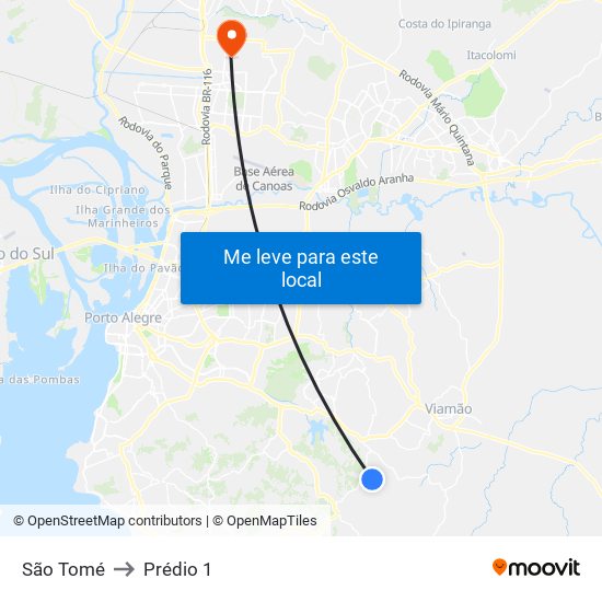 São Tomé to Prédio 1 map
