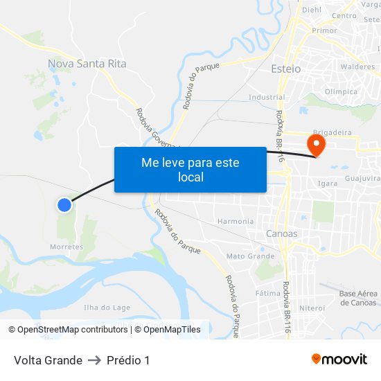 Volta Grande to Prédio 1 map