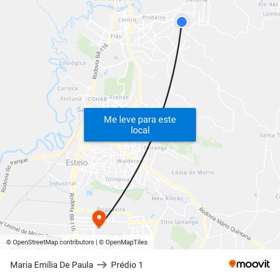 Maria Emília De Paula to Prédio 1 map