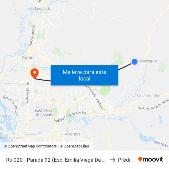 Rs-020 - Parada 92 (Esc. Emília Viega Da Rocha) to Prédio 1 map