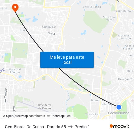 Gen. Flores Da Cunha - Parada 55 to Prédio 1 map