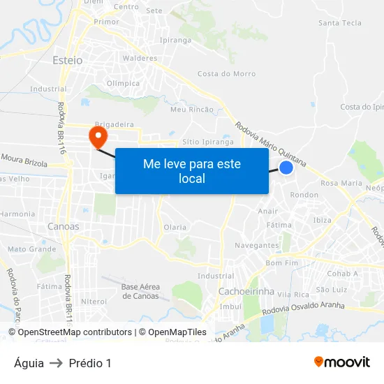 Águia to Prédio 1 map