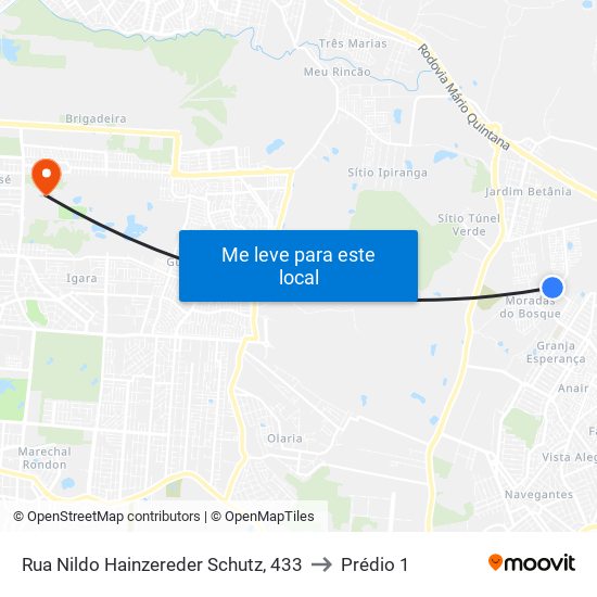 Rua Nildo Hainzereder Schutz, 433 to Prédio 1 map