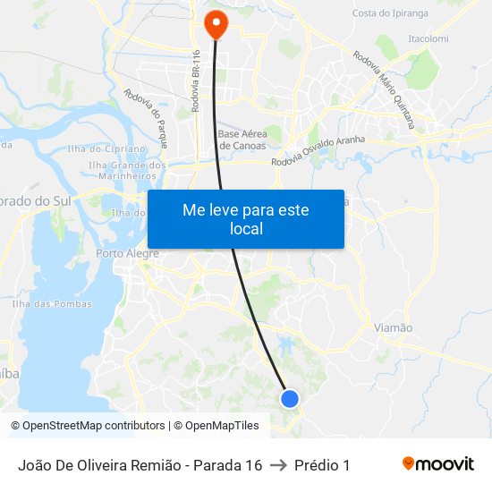 João De Oliveira Remião - Parada 16 to Prédio 1 map