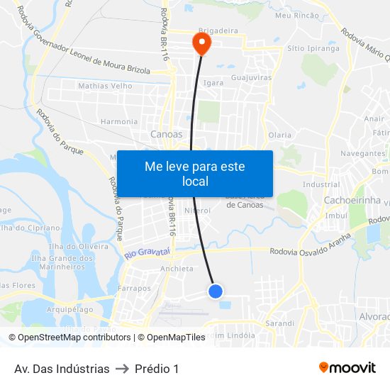 Av. Das Indústrias to Prédio 1 map