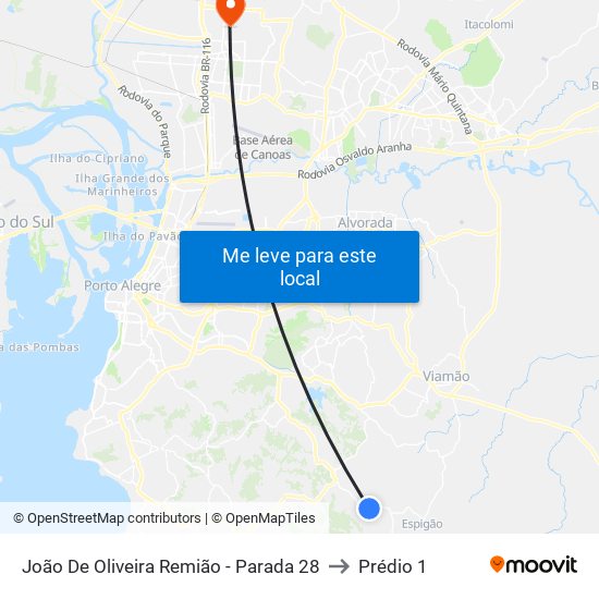 João De Oliveira Remião - Parada 28 to Prédio 1 map