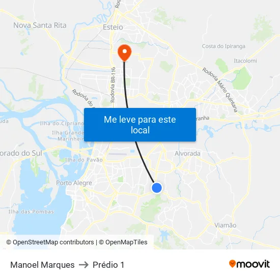 Manoel Marques to Prédio 1 map