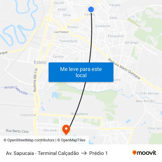 Av. Sapucaia - Terminal Calçadão to Prédio 1 map