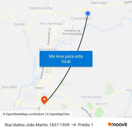 Rua Idalino João Martin, 1837-1939 to Prédio 1 map