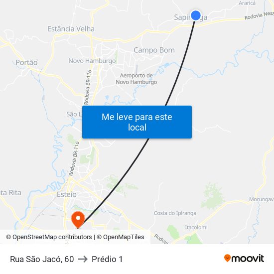 Rua São Jacó, 60 to Prédio 1 map