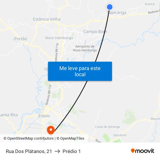 Rua Dos Plátanos, 21 to Prédio 1 map