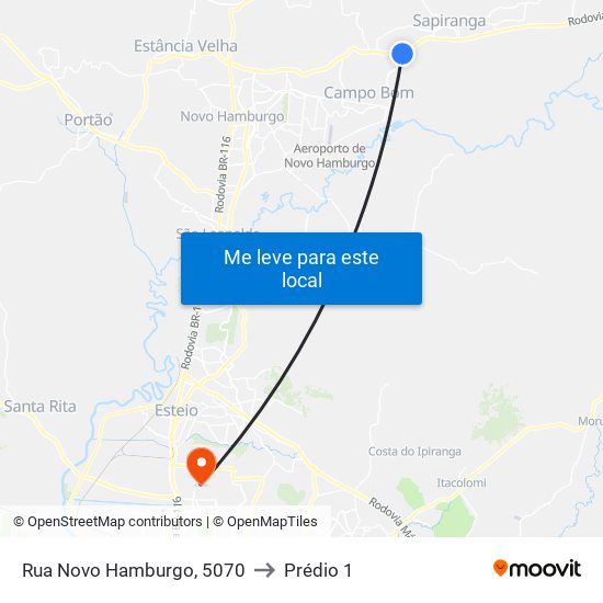 Rua Novo Hamburgo, 5070 to Prédio 1 map