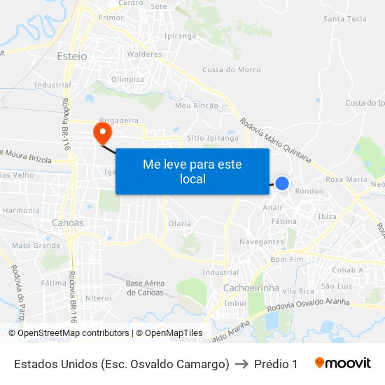 Estados Unidos (Esc. Osvaldo Camargo) to Prédio 1 map
