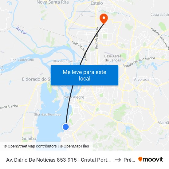 Av. Diário De Notícias 853-915 - Cristal Porto Alegre - Rs 90810-080 Brasil to Prédio 1 map