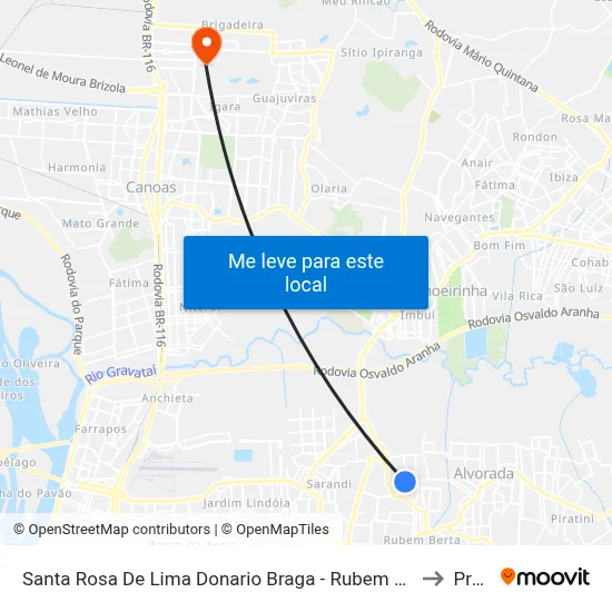 Santa Rosa De Lima Donario Braga - Rubem Berta Porto Alegre - Rs 91160-360 Brasil to Prédio 1 map