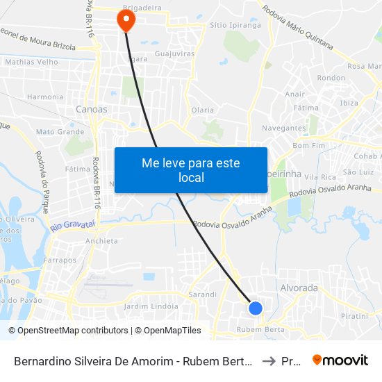 Bernardino Silveira De Amorim - Rubem Berta Porto Alegre - Rs 91160-624 Brasil to Prédio 1 map