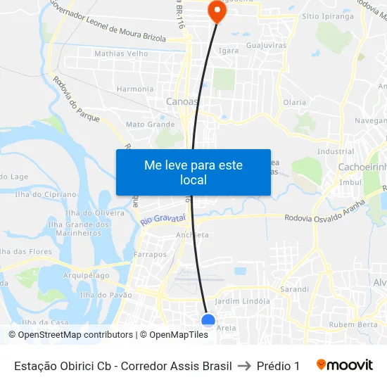 Estação Obirici Cb - Corredor Assis Brasil to Prédio 1 map
