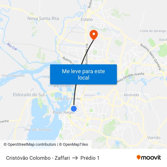 Cristóvão Colombo - Zaffari to Prédio 1 map