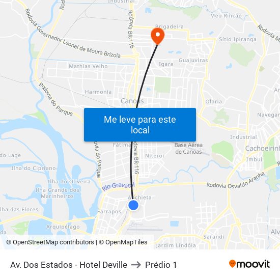 Av. Dos Estados - Hotel Deville to Prédio 1 map