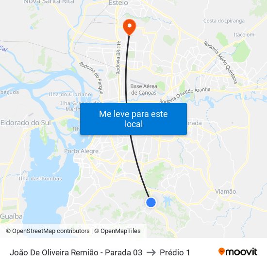 João De Oliveira Remião - Parada 03 to Prédio 1 map