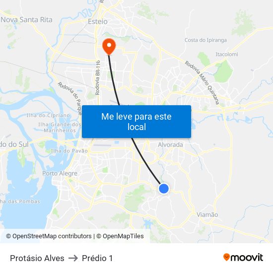 Protásio Alves to Prédio 1 map