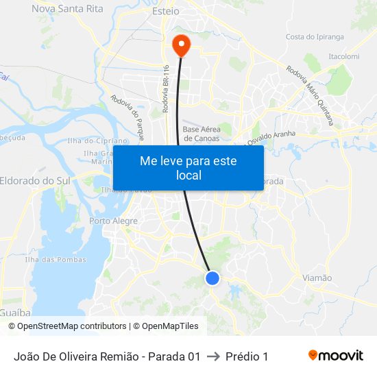 João De Oliveira Remião - Parada 01 to Prédio 1 map
