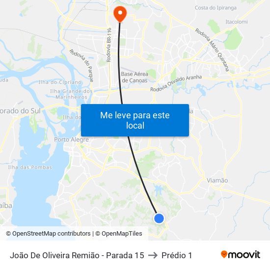 João De Oliveira Remião - Parada 15 to Prédio 1 map