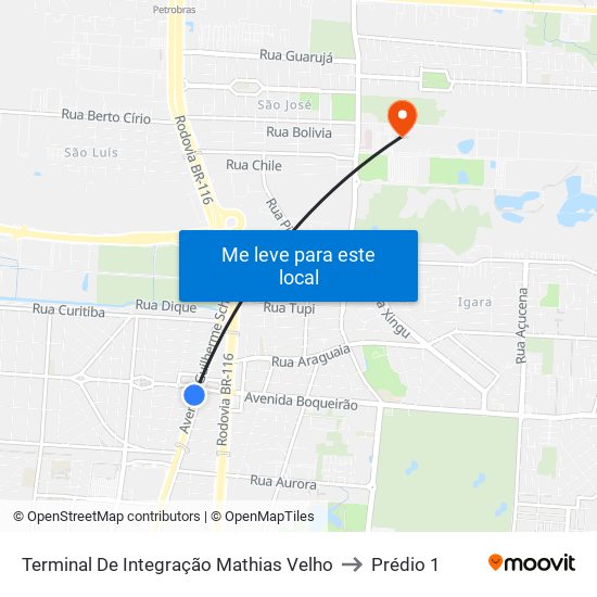 Terminal De Integração Mathias Velho to Prédio 1 map