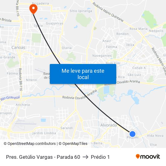 Pres. Getúlio Vargas - Parada 60 to Prédio 1 map