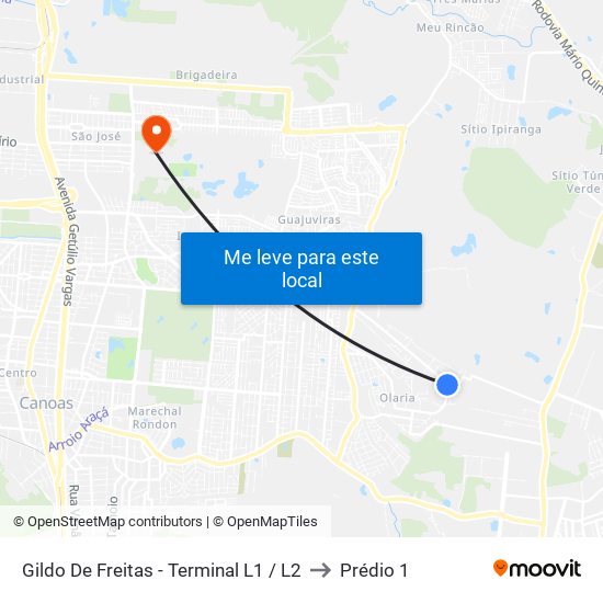 Gildo De Freitas - Terminal L1 / L2 to Prédio 1 map