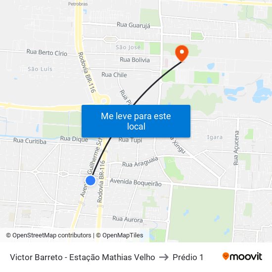 Victor Barreto - Estação Mathias Velho to Prédio 1 map