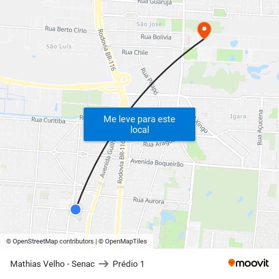 Mathias Velho - Senac to Prédio 1 map