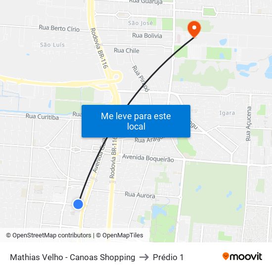 Mathias Velho - Canoas Shopping to Prédio 1 map