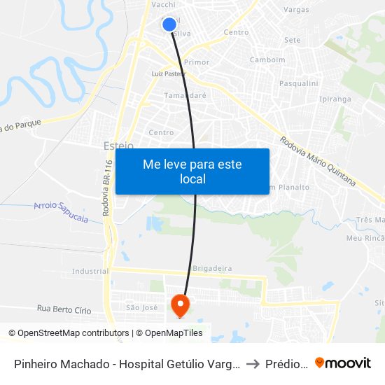 Pinheiro Machado - Hospital Getúlio Vargas to Prédio 1 map