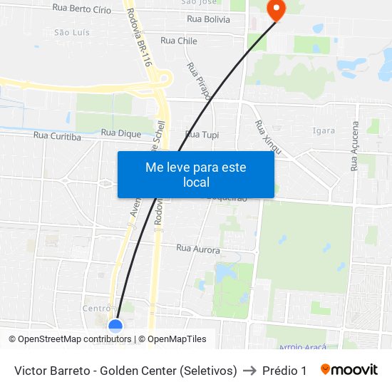 Victor Barreto - Golden Center (Seletivos) to Prédio 1 map