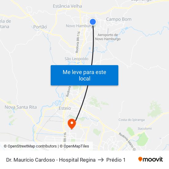 Dr. Maurício Cardoso - Hospital Regina to Prédio 1 map