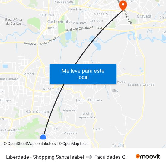 Liberdade - Shopping Santa Isabel to Faculdades Qi map