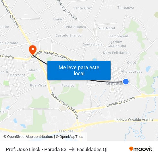 Pref. José Linck - Parada 83 to Faculdades Qi map