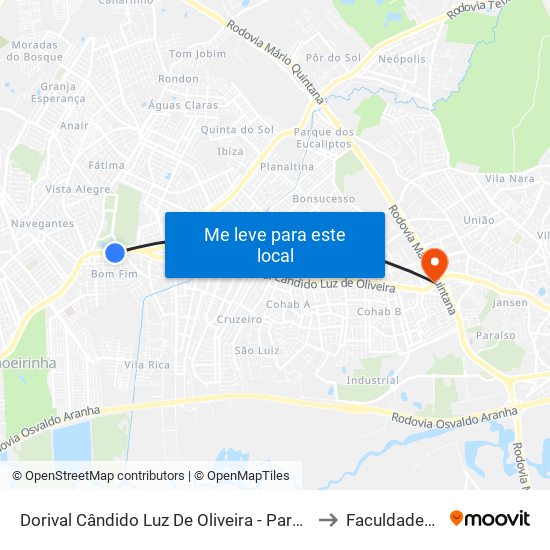 Dorival Cândido Luz De Oliveira - Parada 60 to Faculdades Qi map