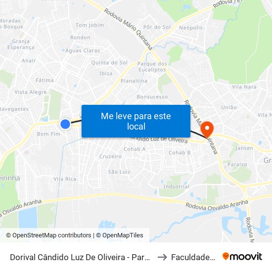 Dorival Cândido Luz De Oliveira - Parada 61 to Faculdades Qi map