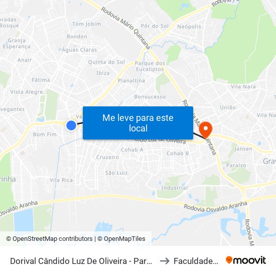 Dorival Cândido Luz De Oliveira - Parada 62 to Faculdades Qi map