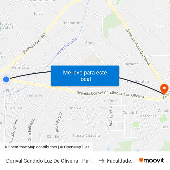 Dorival Cândido Luz De Oliveira - Parada 62 to Faculdades Qi map