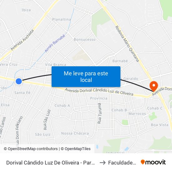 Dorival Cândido Luz De Oliveira - Parada 64 to Faculdades Qi map