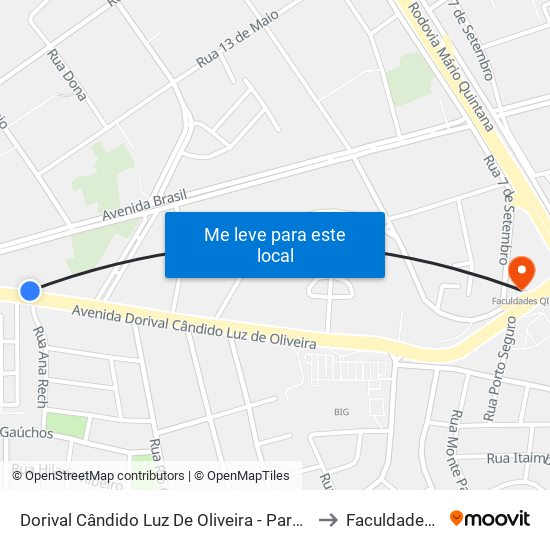 Dorival Cândido Luz De Oliveira - Parada 72 to Faculdades Qi map